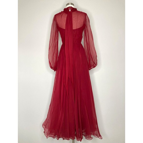 Lillie Rubin Dress and Vest Set Vintage Red Long Sleeve Chiffon Turtleneck - Picture 10 of 16